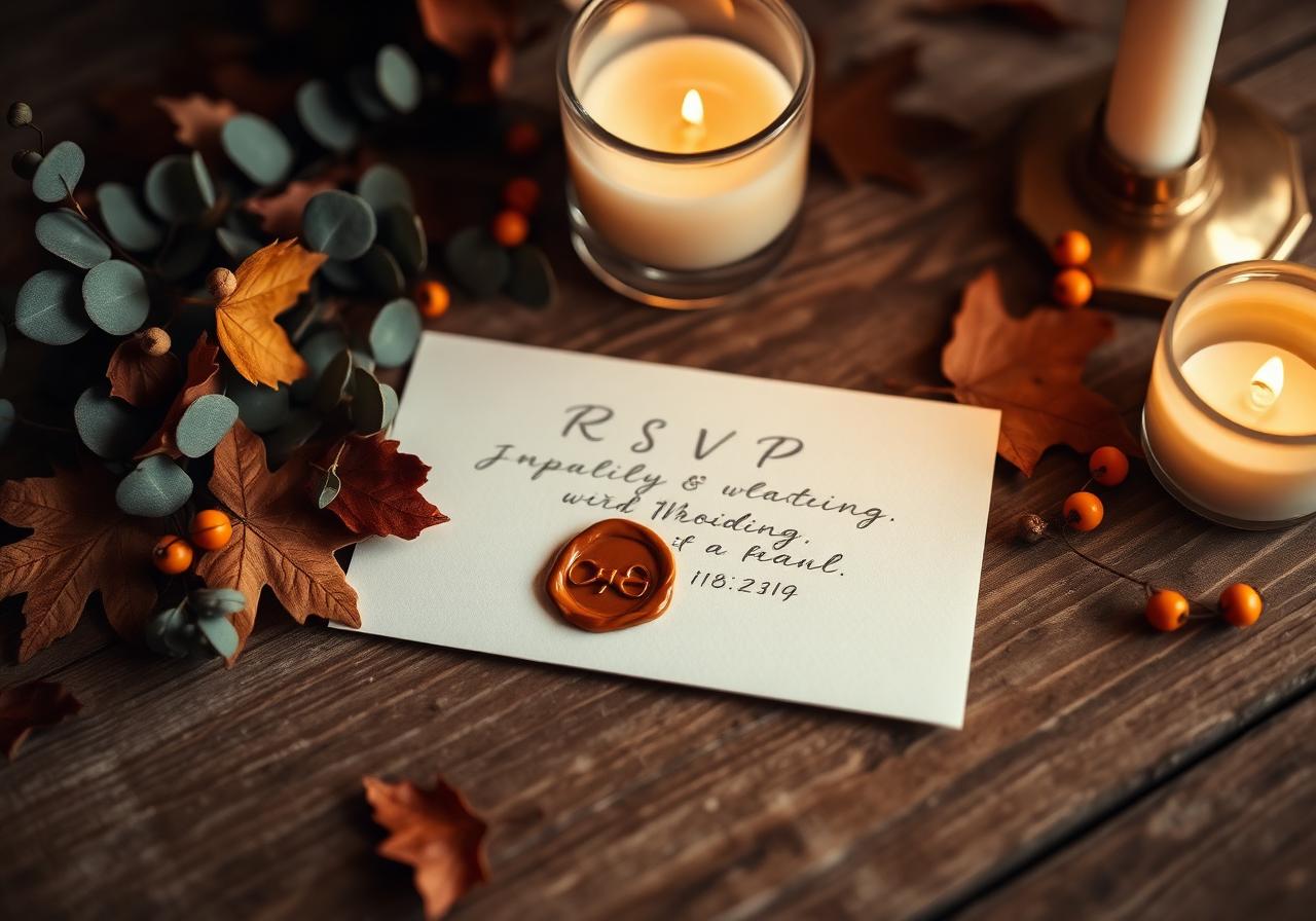 Cream envelope with an autumn leaf on linen